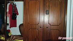 Ebony wife deepthroats big cock in wardrobe