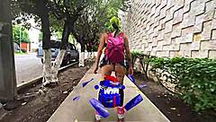 i watched the latina learning to skate while showing her big ass in pigtails and miniskirt.