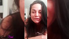 Busty babe masturbates tight pussy