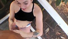 18yo thick thighed teen aries ackerman milks big black dick poolside for interracial cum on perky titties with pink nipples