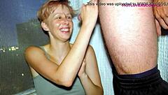 she took in her mouth on the balcony allowing cum on her chest