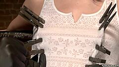 Hairy pussy slave intensely fingered and gagged