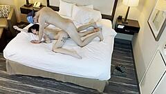 Fucking tattooed beauty's tight pussy in doggystyle position.