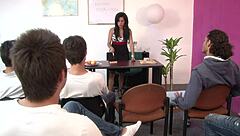 horny teacher sucks students' dicks!