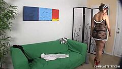 Teen 18+ Maid Gives Handjob To Cock And Receives Cumshot In Detailed Action.