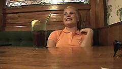 teen in braces rubs in public