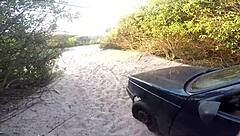 African beauty fucks publicly on beach for car help