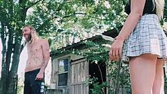 the wife gets an enema and anal sex while neighbors watch her get wet