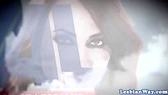 Redhead lesbian licks beautiful babe in bathtub trio