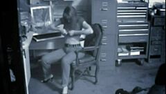 secretary fingers pussy solo with toys