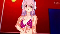 super sonico gets horny while modeling for you