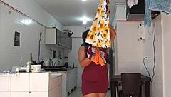 Stepmom's big ass gets me hard while she cleans