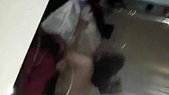 latina brunette fucked doggy by chubby couple