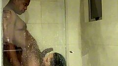 wife gives sloppy blowjob in bathroom