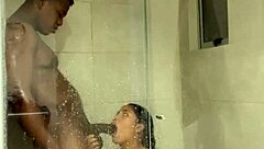wife gives sloppy blowjob in bathroom
