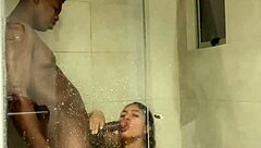 wife gives sloppy blowjob in bathroom