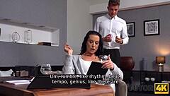 tutor4k mature brunette teacher bangs with a boom in private group session with american students