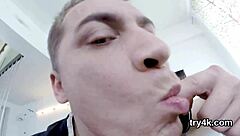 Teen gives blowjob then gets pussy fucked