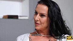 tutor4k mature brunette teacher bangs with a boom in private group session with american students