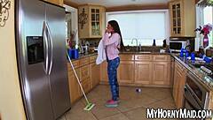 Big breasted maid spreads her legs for intense anal drilling in POV