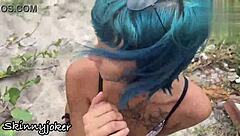 a skinny brazilian with tattoos gives a beautiful blowjob by the sea