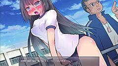 Feeling exposed and aroused in this hentai game masturbation scene