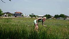 Does sensual young blonde Maria Rubio masturbate her small tits in the forest?