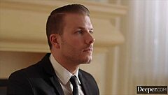 Blonde submissive secretary Demi in lingerie gets spanked, rimmed, deepthroats, doggystyled, rides, and muff dives