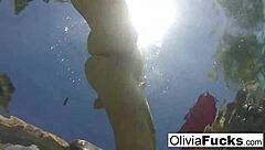 Olivia, the milf pornstar, masturbates nude in the pool