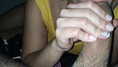 She moans how delicious as she removes the condom