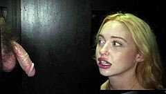 smoking hot blonde deepthroats cock at gloryhole