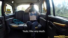 slim chick gets fucked from behind in a fake taxi