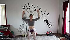 mature wife teaches yoga lesson with instructions