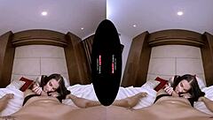 German MILF licks huge tits in VR POV 😘