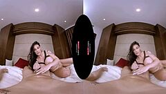 German MILF licks huge tits in VR POV 😘