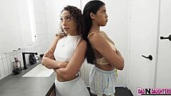 maya farrell and sarah lace fighting for papas cock in threesome