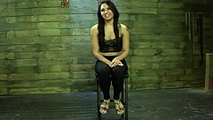 lesbian domina fucks tied sub with strapon in threesome