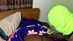 Surprise fuck in bed with big black cock and fat boobs on webcam