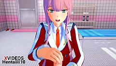 Zero two delivers intense blowjob hentai