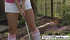 Taylor shows off her big tits in a nude solo session.