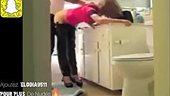 French brunette babe gets nailed in kitchen by horny neighbor