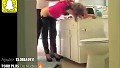 French brunette babe gets nailed in kitchen by horny neighbor