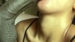 Amateur Ebony Couple's POV Cock Sucking Leads to Cumshot