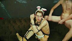 Casey Donovan mouth fucks David Galager in shibari bondage