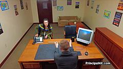 Pe teacher gives head teacher a milking blowjob in his office