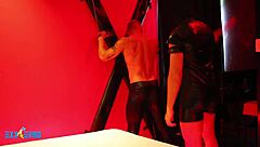 Slave gets spanked and deepthroats in bdsm