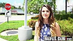 Innocent Brunette Gags on Cock Outdoors