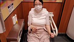 Chubby Japanese Milf Masturbating in Store Toilet, Caught?