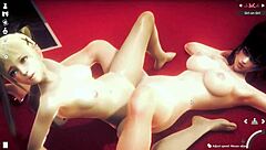 honey select 2 lesbian marie rose and nyotengu lick each other's big tits and asses