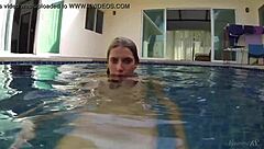 Blonde babe Wendy strips nude underwater